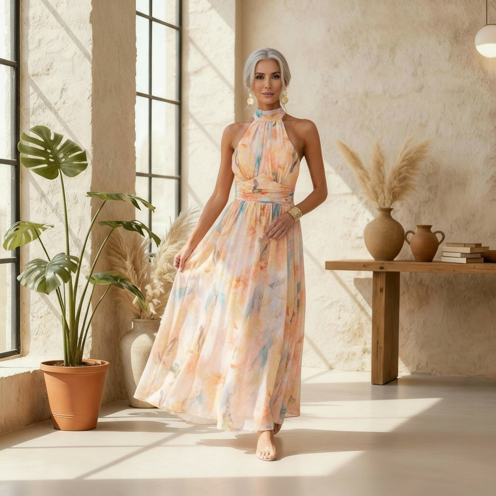 Sue | Watercolour Print Maxi Dress